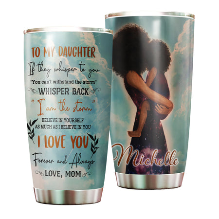 Camellia Personalized Black Mom To Daughter Stainless Steel Tumbler - Double-Walled Insulation Vacumm Flask - Gift For Black Queen, International Women's Day, Hippie Girls