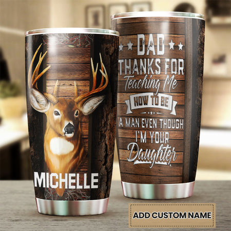 Camellia Persionalized 3D Daughter Thank To Dad  Stainless Steel Tumbler - Customized Double - Walled Insulation Travel Thermal Cup With Lid Gift For Deer Lover Dad