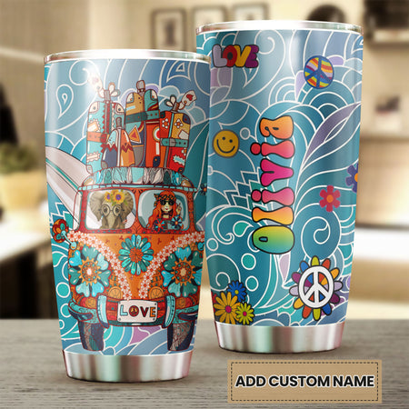 Camellia Personalized Cute Elephant And Girl In Car Hippie Style Stainless Steel Tumbler-Double-Walled Insulated Cup With Lid Travel Mug
