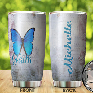 Camellia Personalized Butterfly Faith Stainless Steel Tumbler - Double-Walled Insulation Vacumm Flask - For Thanksgiving, Memorial Day, Christians, Christmas Gift