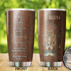Camellia Personalized Meditation Girl Leather Style Stainless Steel Tumbler-Sweat-Proof Double Wall Travel Cup With Lid