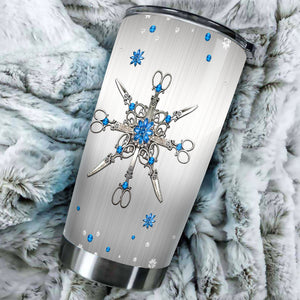 Camellia Personalized Wire Haired Silver Style Stainless Steel Tumbler - Customized Double-Walled Insulation Travel Thermal Cup With Lid Gift For Hairdresser Hair Stylist
