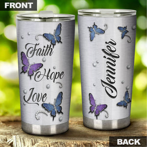 Camellia Personalized Butterfly Faith Hope Love Jewelry Style Stainless Steel Tumbler - Double-Walled Insulation Vacumm Flask - For Thanksgiving, Memorial Day, Christians, Christmas Gift
