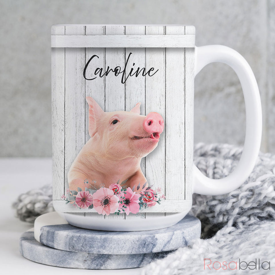 Custom Cups Pig Cute Flower Mugs For Pig Lover All Over Print PYR2101013Z | 15oz