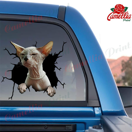Sphynx Cat Crack Decal For Car Your Cute Removable Stickers 10th Anniversary Gift