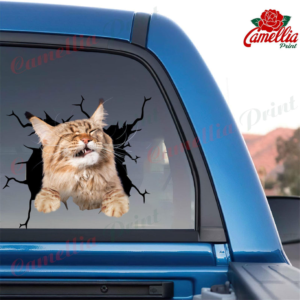 Maine Coon Cat Crack Decals For Cars Funny Custom Sticker Maker Gifts For Mom