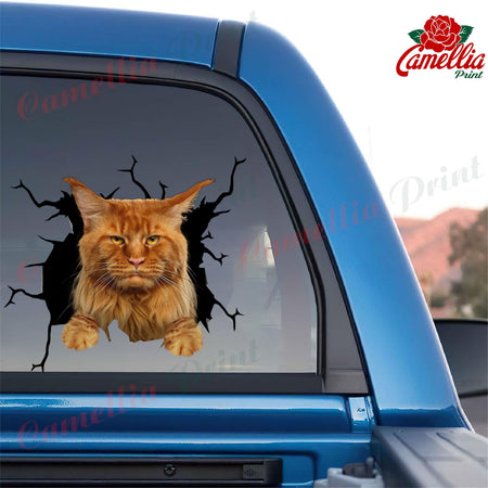 Maine Coon Cat Crack Decal Car A Cute Transparent Sticker Christmas Gifts For Couples