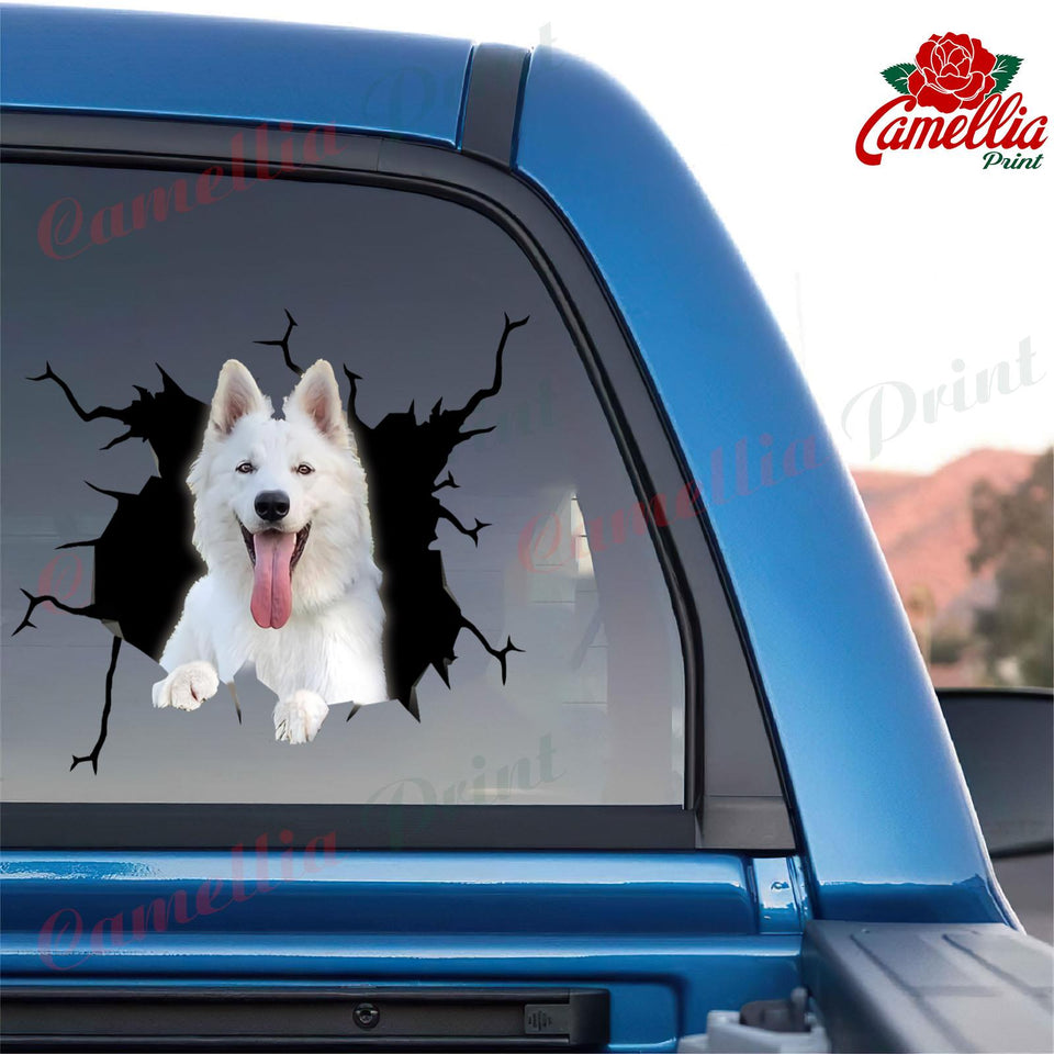 White German Shepherd Crack Sticker Car Window Happy Waterproof Labels For Bottles Gift Delivery