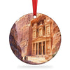 Al-Khazneh Petra ceramic ornament graphic shown against a clean white background with hanging ribbon.