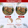 Product size chart showing the 3-inch diameter and double-sided print of the ceramic ornament.