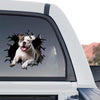 Realistic American Bulldog cracked glass sticker displayed on the rear of a truck.