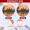 Product size chart showing the three-inch round ceramic ornament with double-sided artwork details.