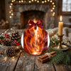 Holiday ornament arranged on a tabletop setting decorated with a rustic pinecone and candle.