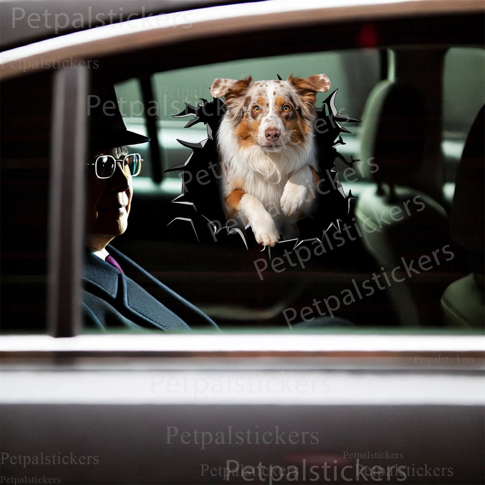 Vibrant Aussie Dog decal shown mounted cleanly on a white car door exterior.