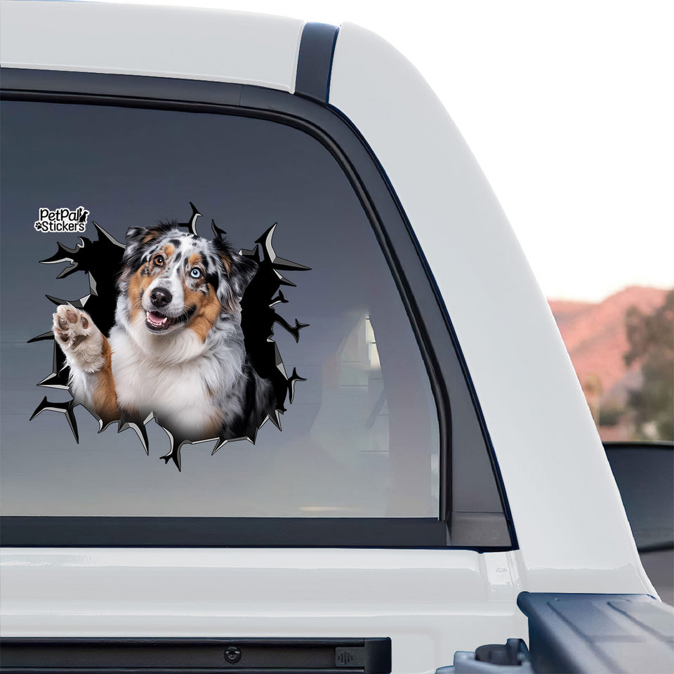 Eye-catching dog sticker displayed cleanly on the rear window of a truck.