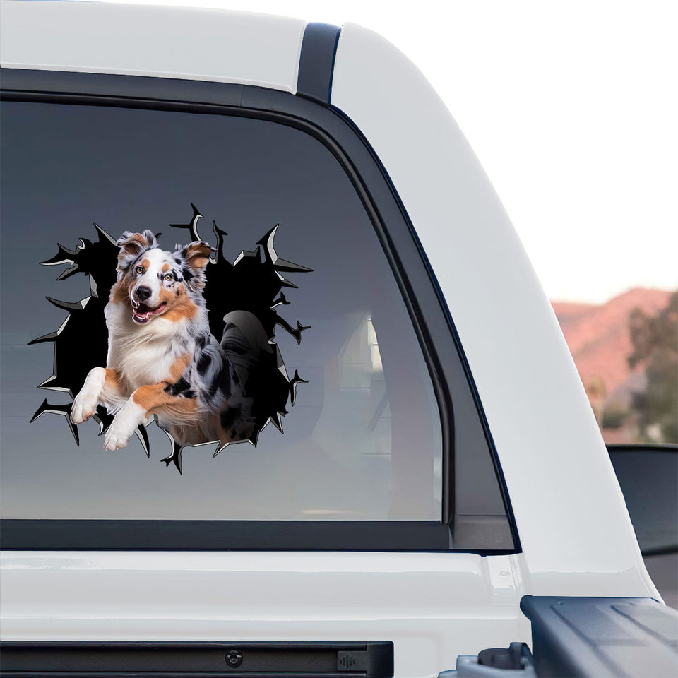 Eye-catching Aussie dog graphic sticker applied to the rear window of a truck for outdoor style.