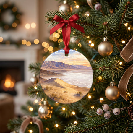National park holiday keepsake displayed on a rustic table with winter pinecones and a warm candle.