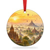 Bagan Archaeological Zone ornament showing pagodas at sunrise against a clean white background.
