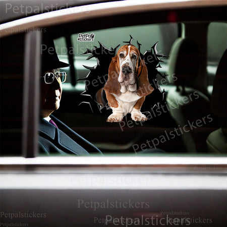 Humorous Basset Hound sticker placed on the smooth surface of a clean toilet.