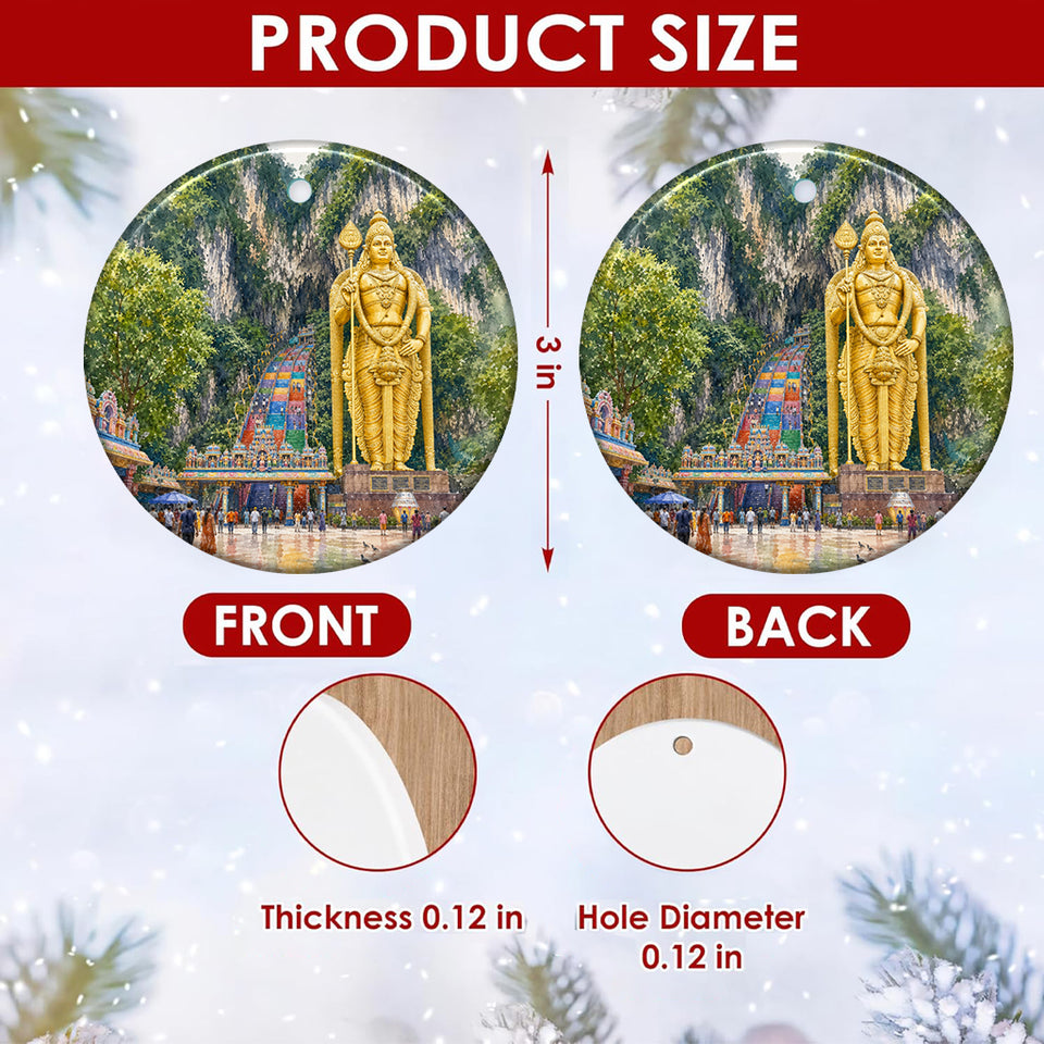Product size chart showing the 3-inch round dimensions and double-sided ceramic print design