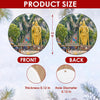 Product size chart showing the 3-inch round dimensions and double-sided ceramic print design