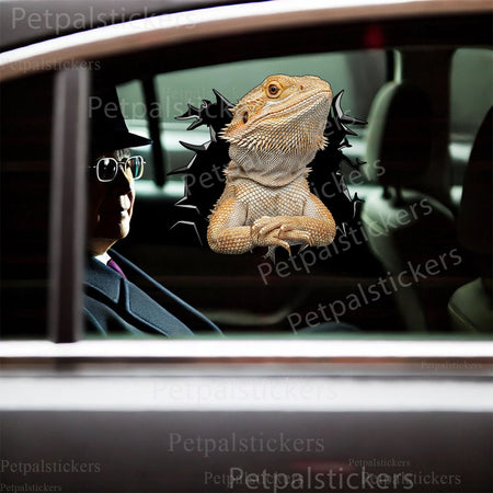 Humorous reptile vinyl decal stuck securely onto the smooth lid of a toilet.