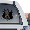 Detailed Belgian Malinois vinyl decal showcased on the rear tinted window of a truck.