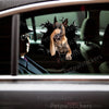 Detailed Belgian Malinois vinyl decal applied neatly on a white car door.