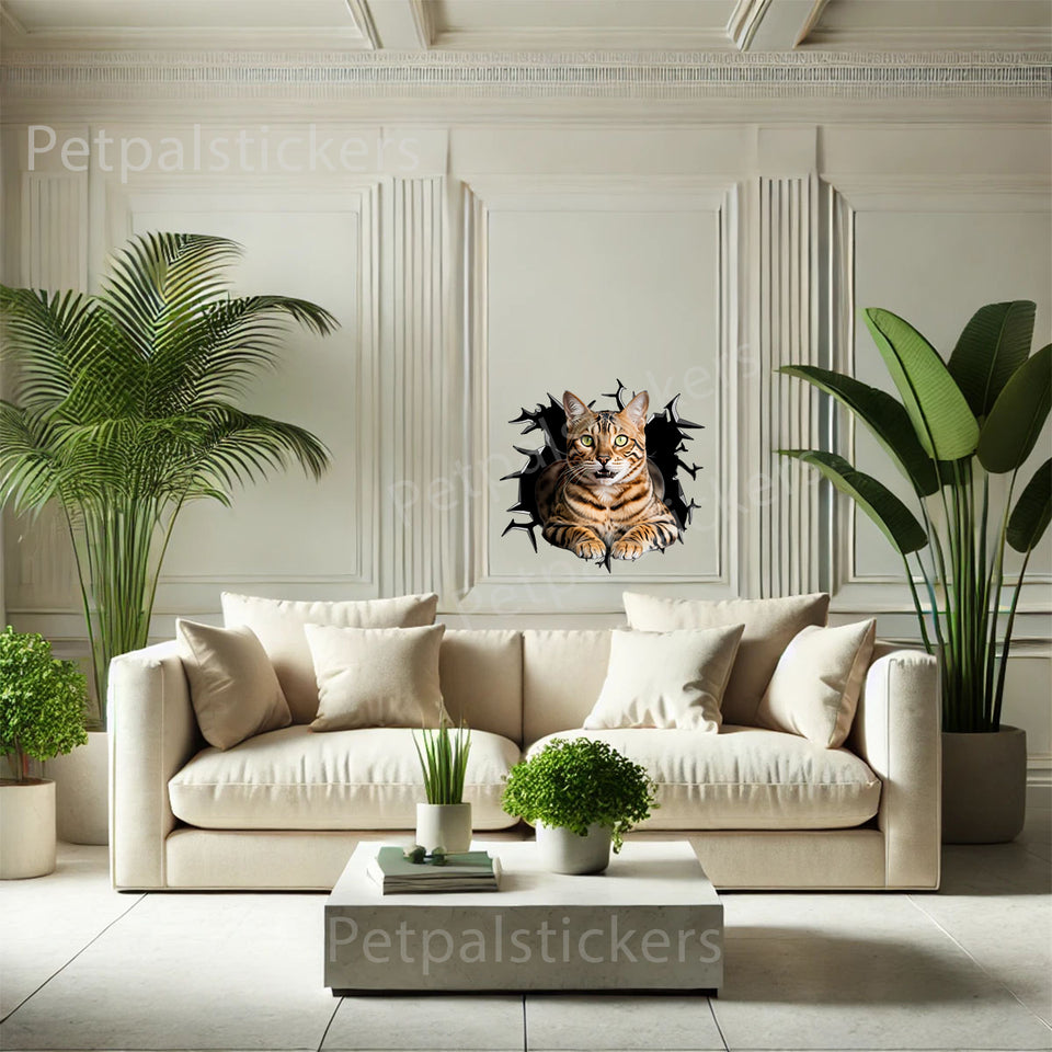 Charming Bengal cat decorative decal displayed cleanly on a smooth interior painted wall.