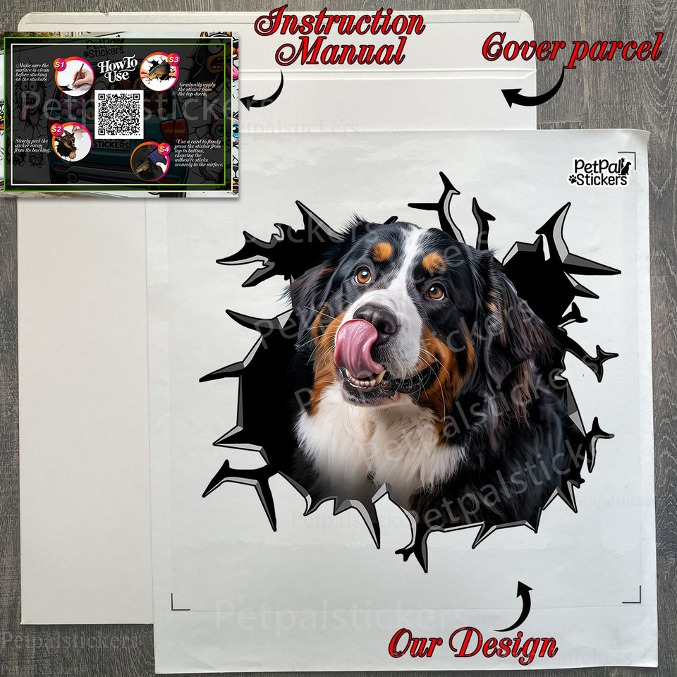 Carefully packaged Bernese Mountain Dog car decal ready for gifting inside shipping package.