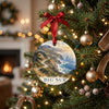 California coastal Route 1 holiday keepsake hanging from an illuminated branch of a decorated Christmas tree.
