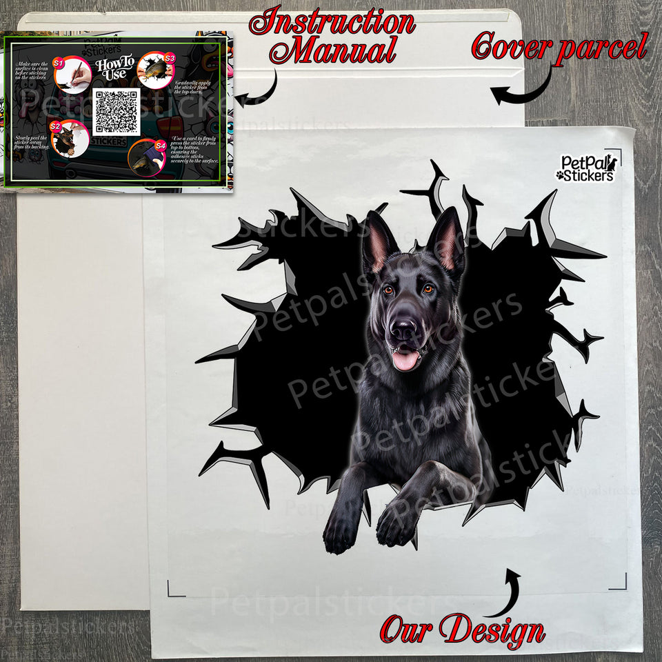 Secure protective package displaying the Black German Shepherd decal with instructions.