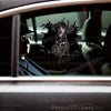 Adorable Black Poodle graphic decal displayed seamlessly on a clean car door surface.