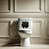 Cute Black Pug vinyl graphic sticker placed neatly on a ceramic toilet lid.