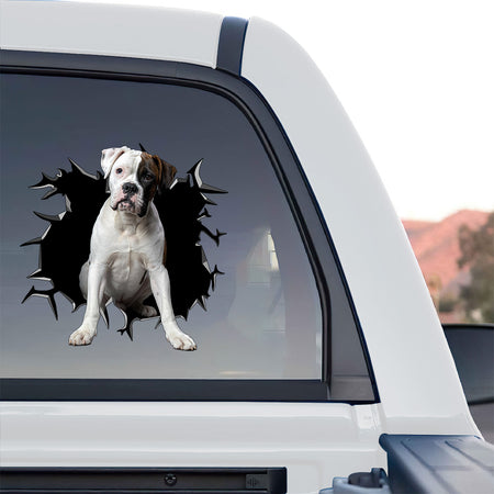 Playful Boxer Dogs sticker applied seamlessly onto the smooth lid of a white ceramic toilet.