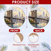 A size chart diagram showing the 3-inch ceramic ornament with double-sided artwork.