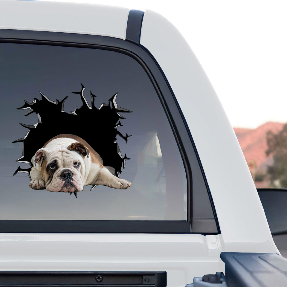 High-gloss Bulldogs sticker displayed on the rear window of a truck parked outdoors.