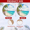Product size chart illustrating the 3-inch round ceramic ornament dimensions and double-sided print.