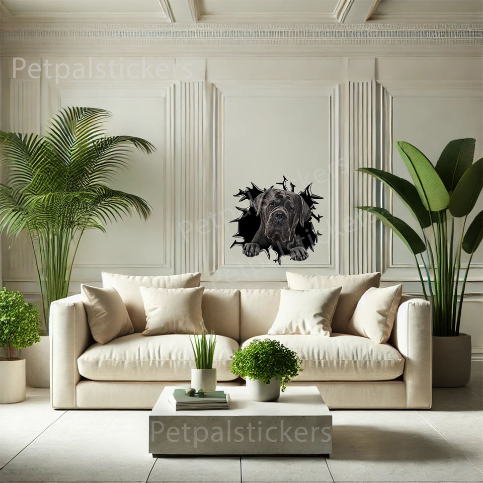 Decorative Cane Corso pet sticker decorating an interior smooth wall in a modern room.