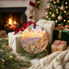 Festive holiday scene with the Cappadocia ornament resting beside gifts near a glowing fireplace.