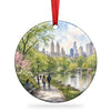 Central Park Christmas ornament artwork featuring the lake and skyline on a clean white background.