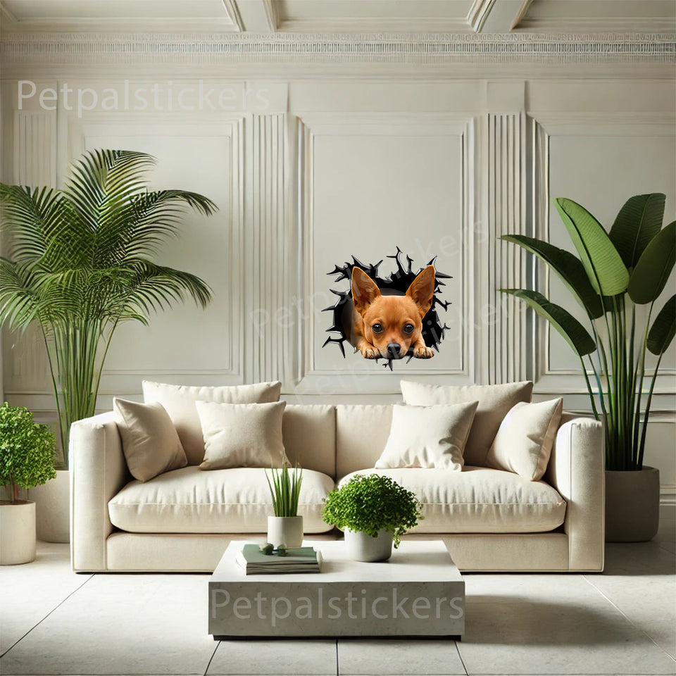 Decorative Chihuahua art decal displayed on a smooth interior bedroom wall.