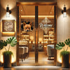 Clear vinyl Chihuahua graphic sticker placed firmly on a glass patio door.