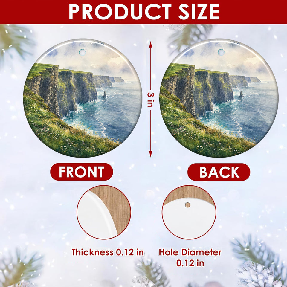 Product size chart showing the 3-inch round ceramic dimensions and double-sided print layout.