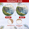 Product size chart showing the 3-inch round ceramic dimensions and double-sided print layout.