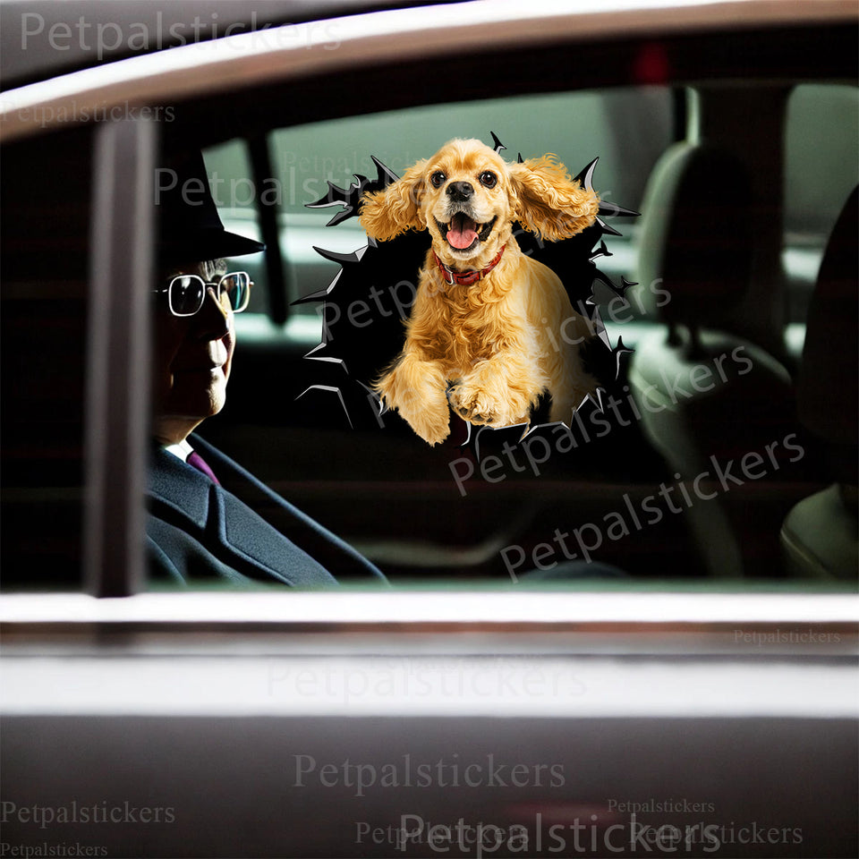 Playful Cocker Spaniel decal displayed smoothly on a clean car door surface.