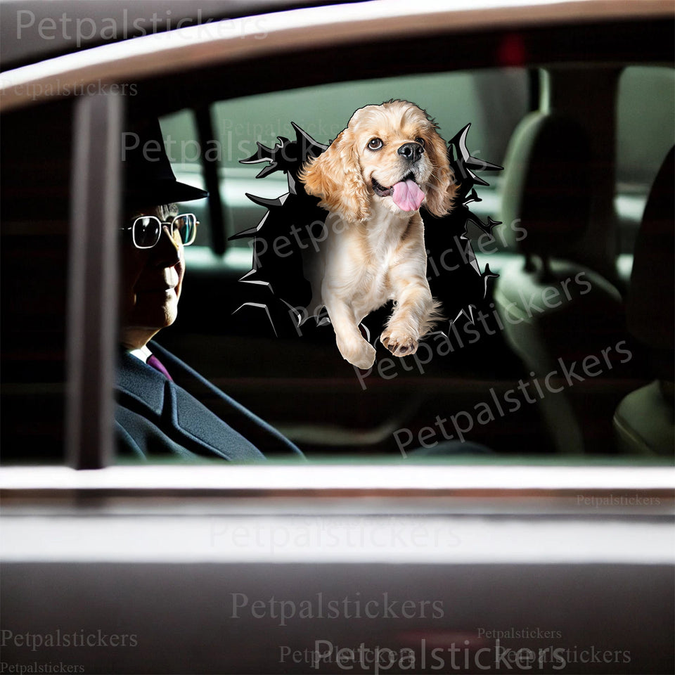 Vibrant Cocker Spaniel Themed graphic decal displayed neatly on a smooth car door exterior.