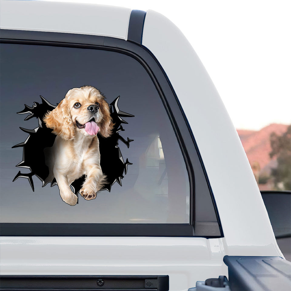 Playful dog graphic sticker cleanly applied to the rear window of a truck.