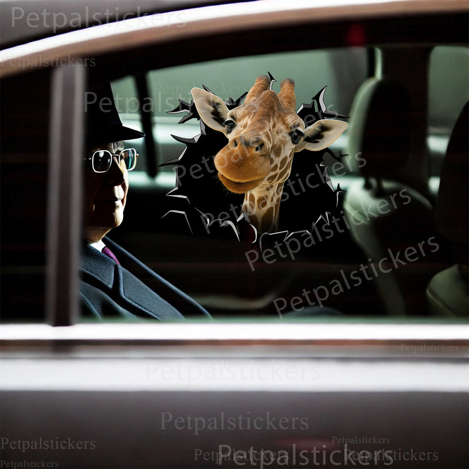 Charming giraffe decal installed on a white car door with gloss finish.