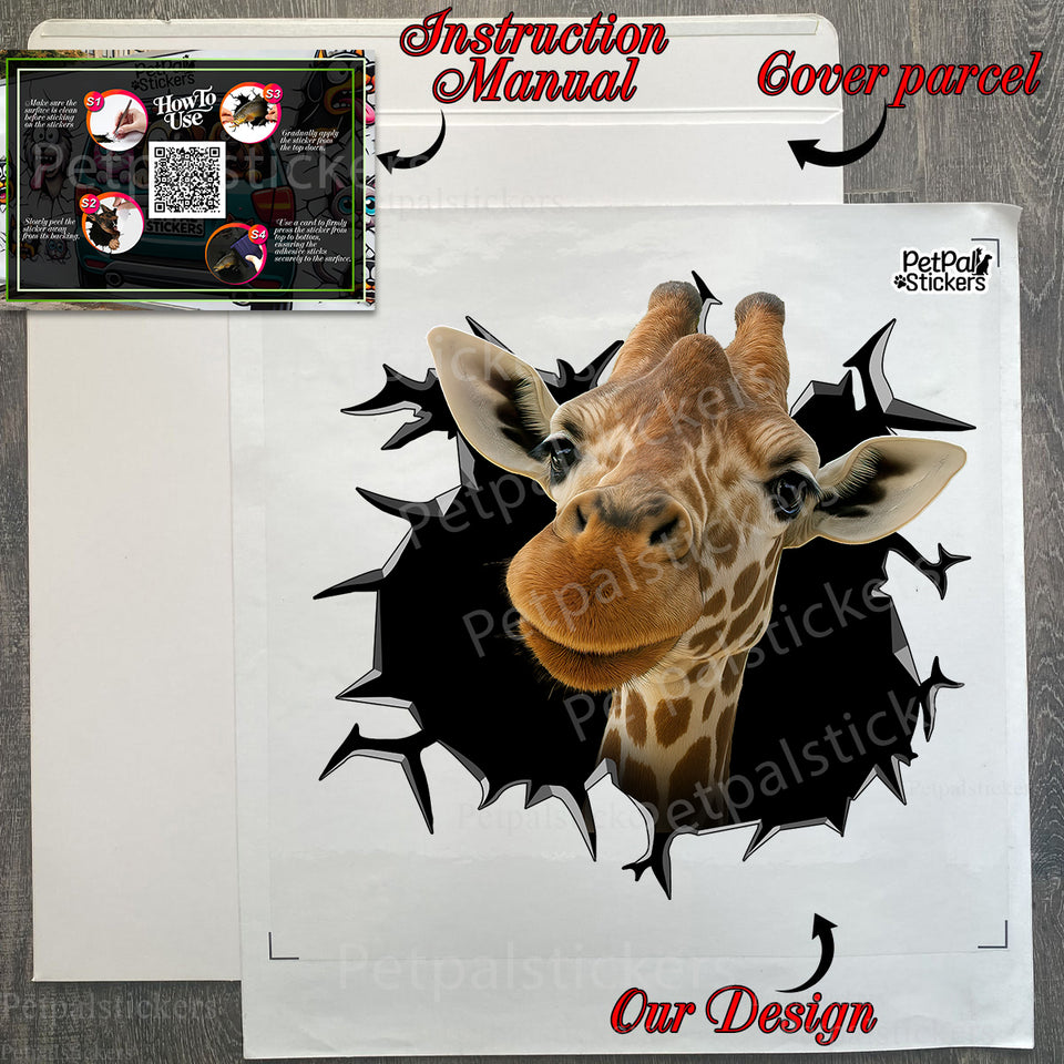 Delivered product package containing the protective giraffe decal kit.